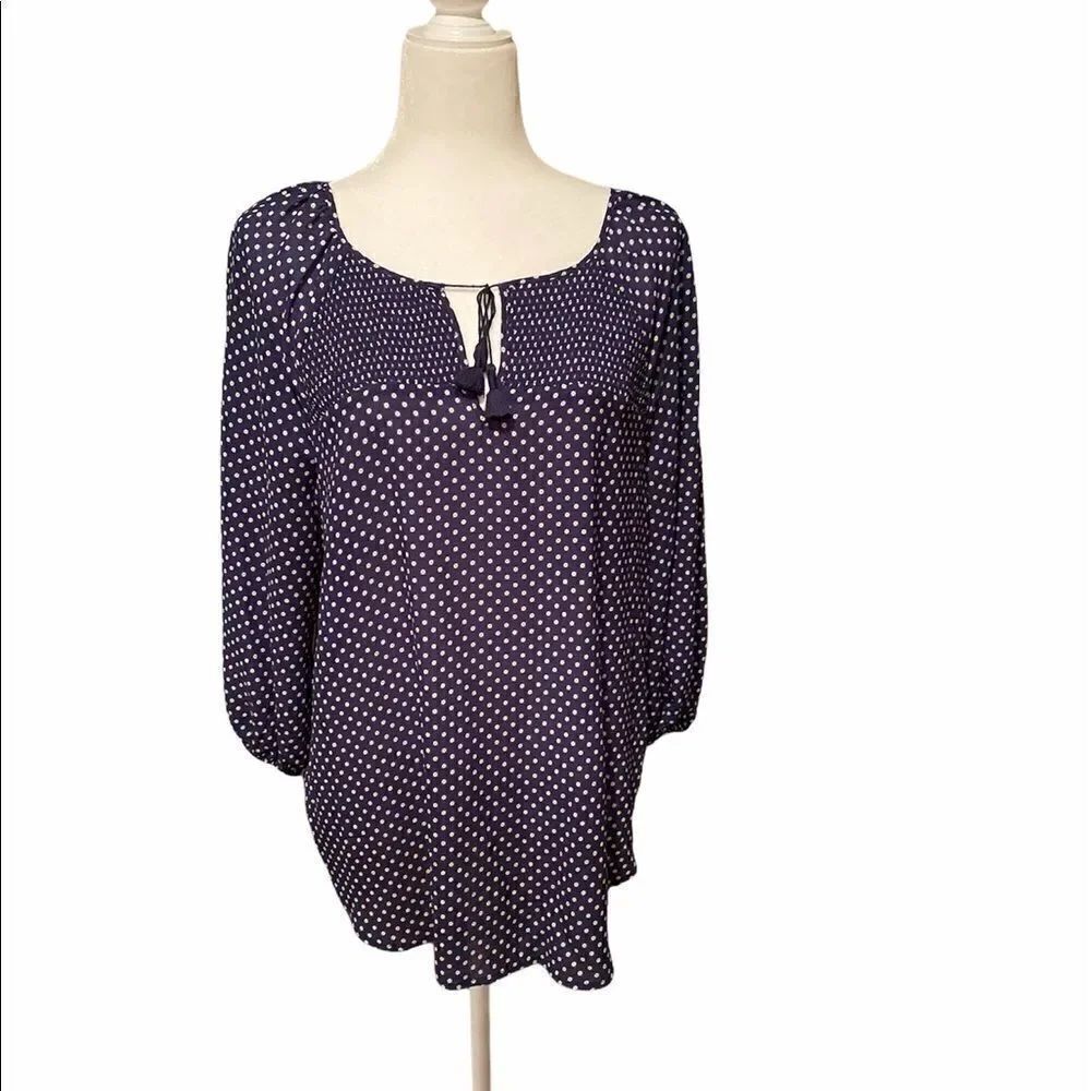 Liz Claiborne Blue Polka Dot Shirt Size Large
